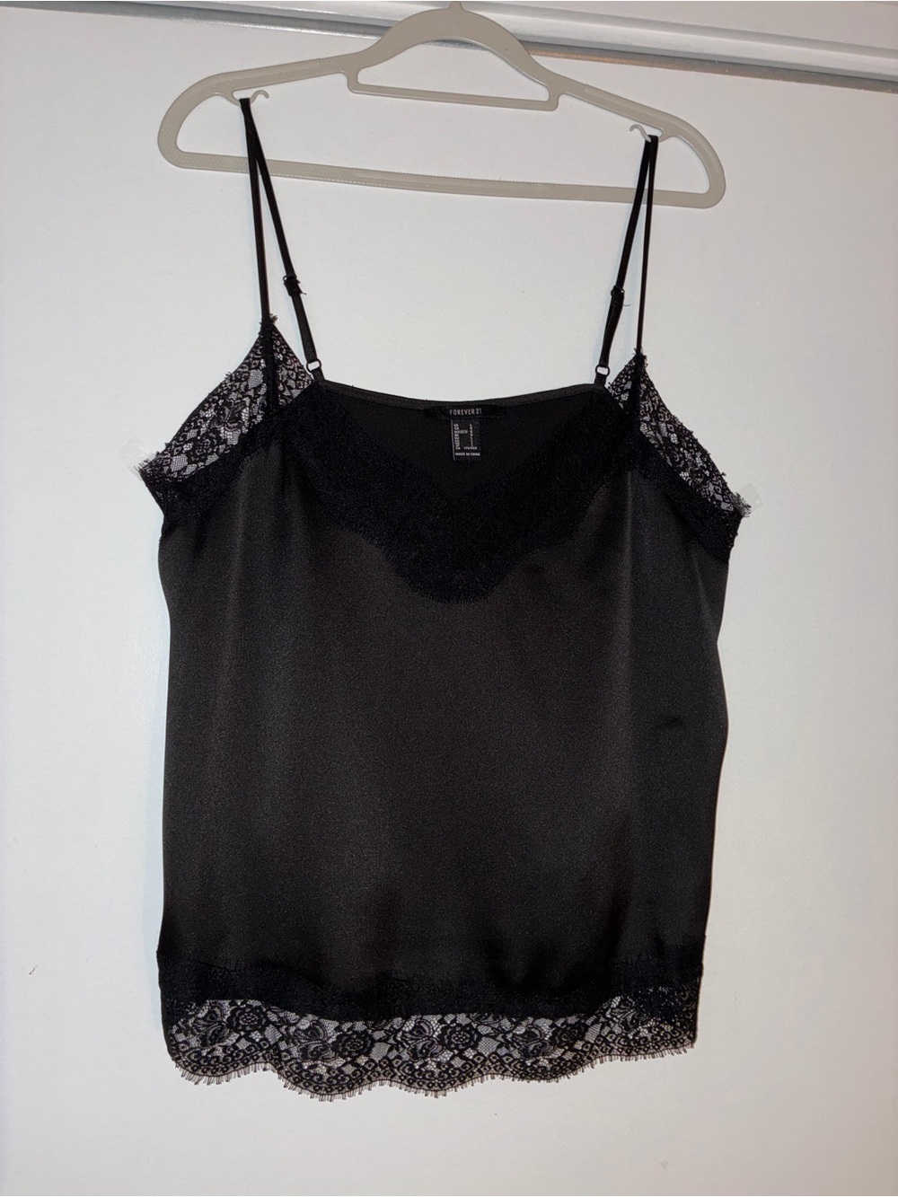 Forever 21 Black Lace-Trim Satin Camisole